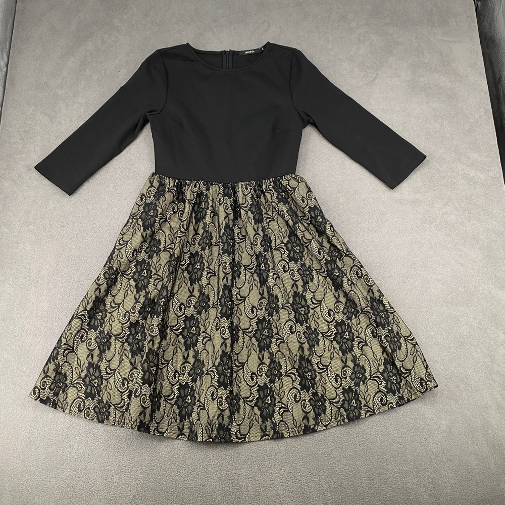 Miusol Black Lace Fit and Flare Cocktail Dress 3/4 Sleeve Size S